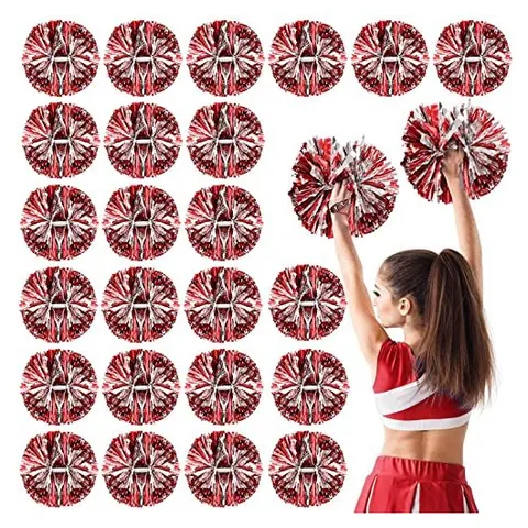 Yunsailing Cheerleading Pom Poms – Red and Silver