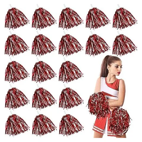 Yunsailing Cheerleading Pom Poms – Red Silver