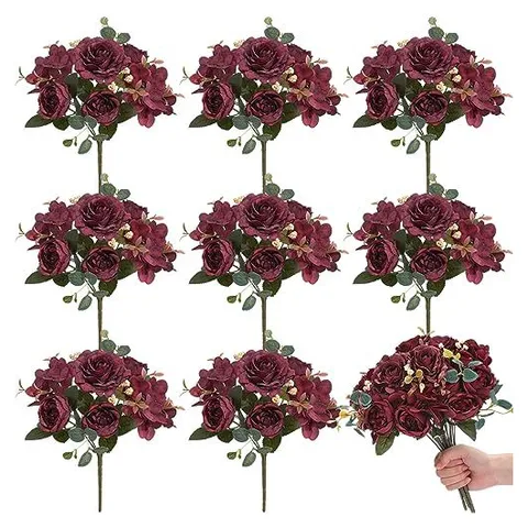 Yunsailing Artificial Peony & Hydrangea Bouquets – Burgundy · Hydrangea