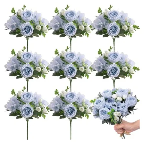 Yunsailing Artificial Peony & Hydrangea Bouquets – Blue White · Hydrangea