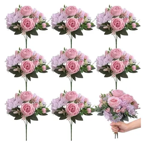 Yunsailing Artificial Peony & Hydrangea Bouquets – Pink Purple · Hydrangea