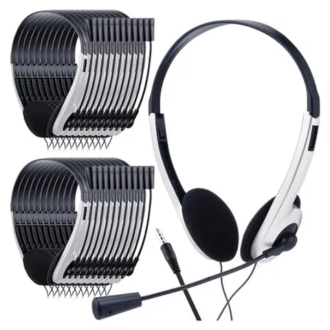 Yunsailing Classroom Headsets with Boom Mic – White · Plastic Stem