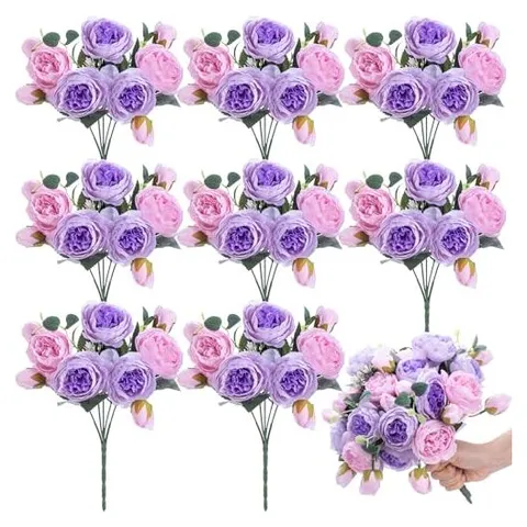 Yunsailing Artificial Peony & Hydrangea Bouquets – Pink Purple · Peony