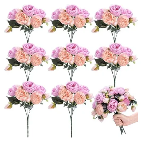 Yunsailing Artificial Peony & Hydrangea Bouquets – Peach Pink Purple · Peony