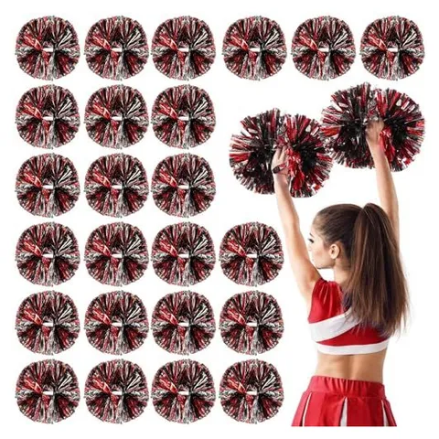 Yunsailing Cheerleading Pom Poms – Red, Black and Silver